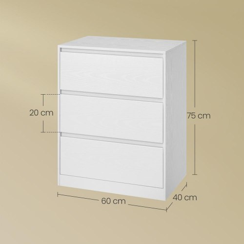 Kommode med 3 skuffer - moderne, snehvid, 40 × 60 × 75 cm (KAILYN)