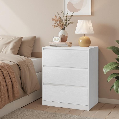 Kommode med 3 skuffer - moderne, snehvid, 40 × 60 × 75 cm (KAILYN)