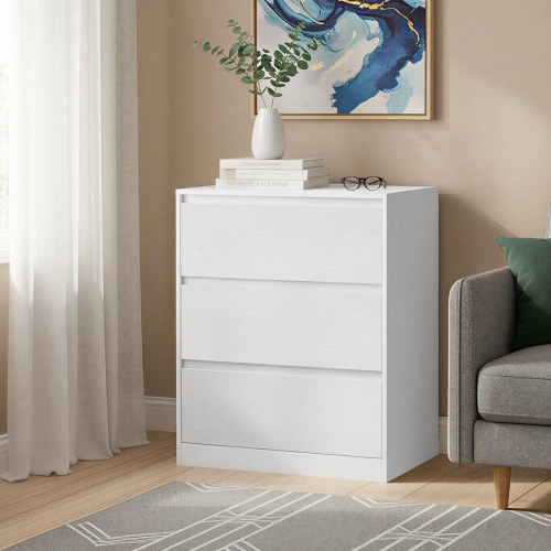 Kommode med 3 skuffer - moderne, snehvid, 40 × 60 × 75 cm (KAILYN)