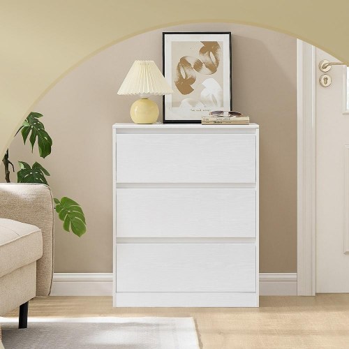 Kommode med 3 skuffer - moderne, snehvid, 40 × 60 × 75 cm (KAILYN)