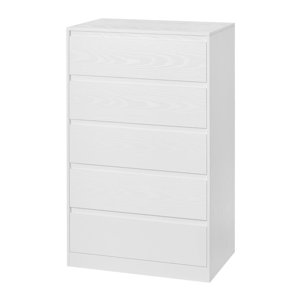 Kommode med 5 skuffer - slankt opbevaringsmøbel, moderne, snehvid 40 × 60 × 97,4 cm