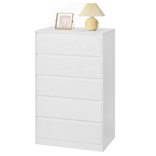 Kommode med 5 skuffer - slankt opbevaringsmøbel, moderne, snehvid 40 × 60 × 97,4 cm