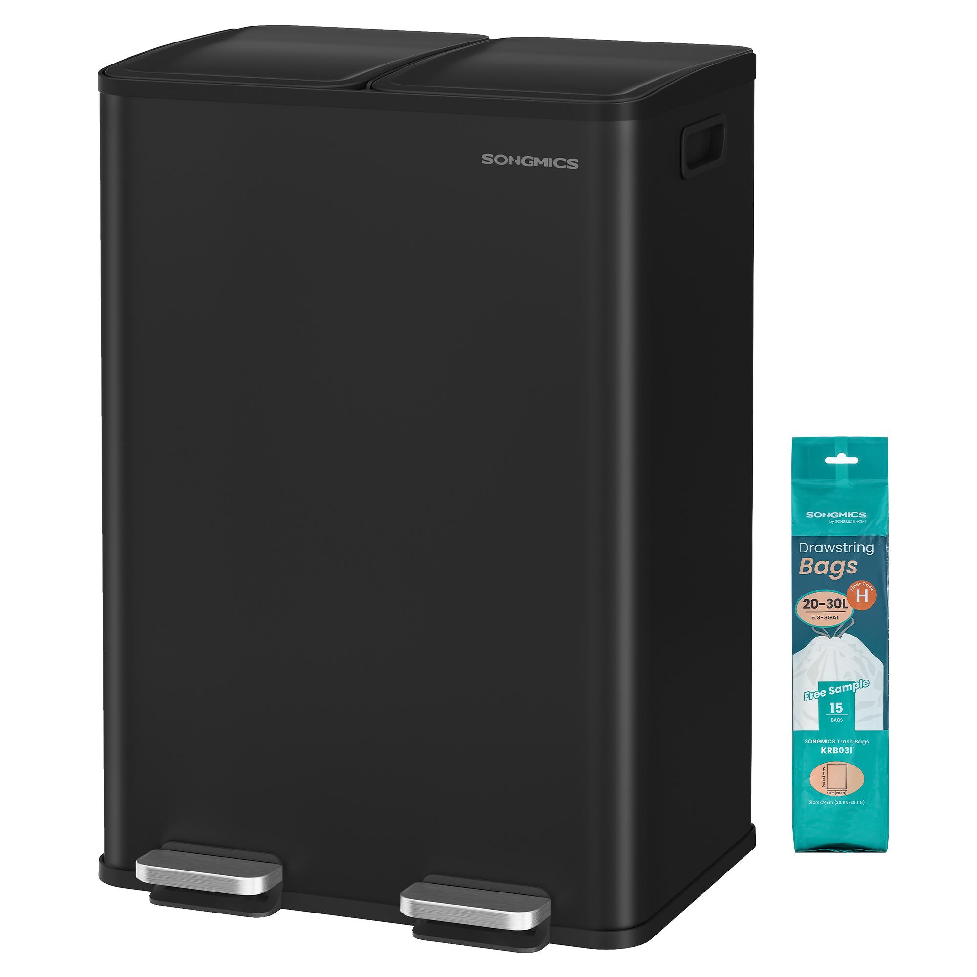 Dobbelt skraldespand med pedal, 2 x 30 l - soft close, inderspande, stål - ink black (LTB741B02)