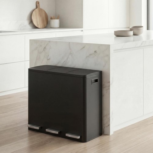 Skraldespand med 3 rum 3 × 18 l – stål, soft close – sort