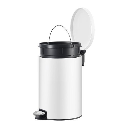 Rund pedalspand 20 l i stål - dæmpet lukning, inderspand og 15 poser, Cloud White