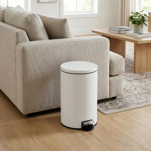 Rund pedalspand 20 l i stål - dæmpet lukning, inderspand og 15 poser, Cloud White