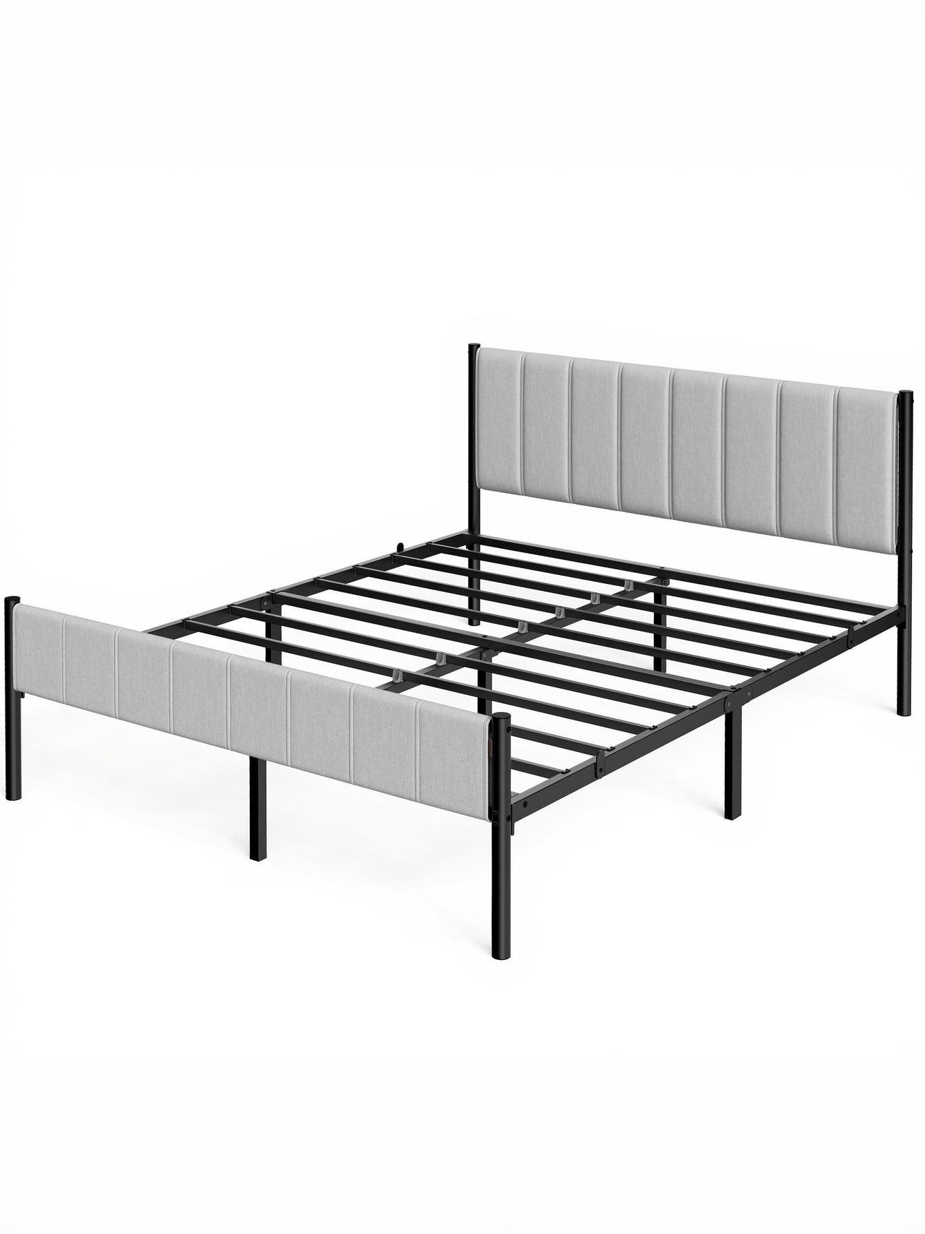 Dobbelt sengeramme 160 × 200 cm med polstret sengegavl - stålslameller, grå