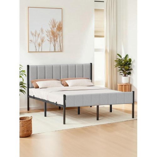 Sengeramme 160 x 200 cm med polstret gavl - grå