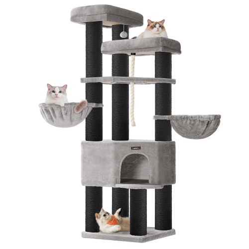 Feandrea stort kattetræ XXL - multietagers kradsetræ 55 × 55 × 186,7 cm, grå/sort (PCT008G02)