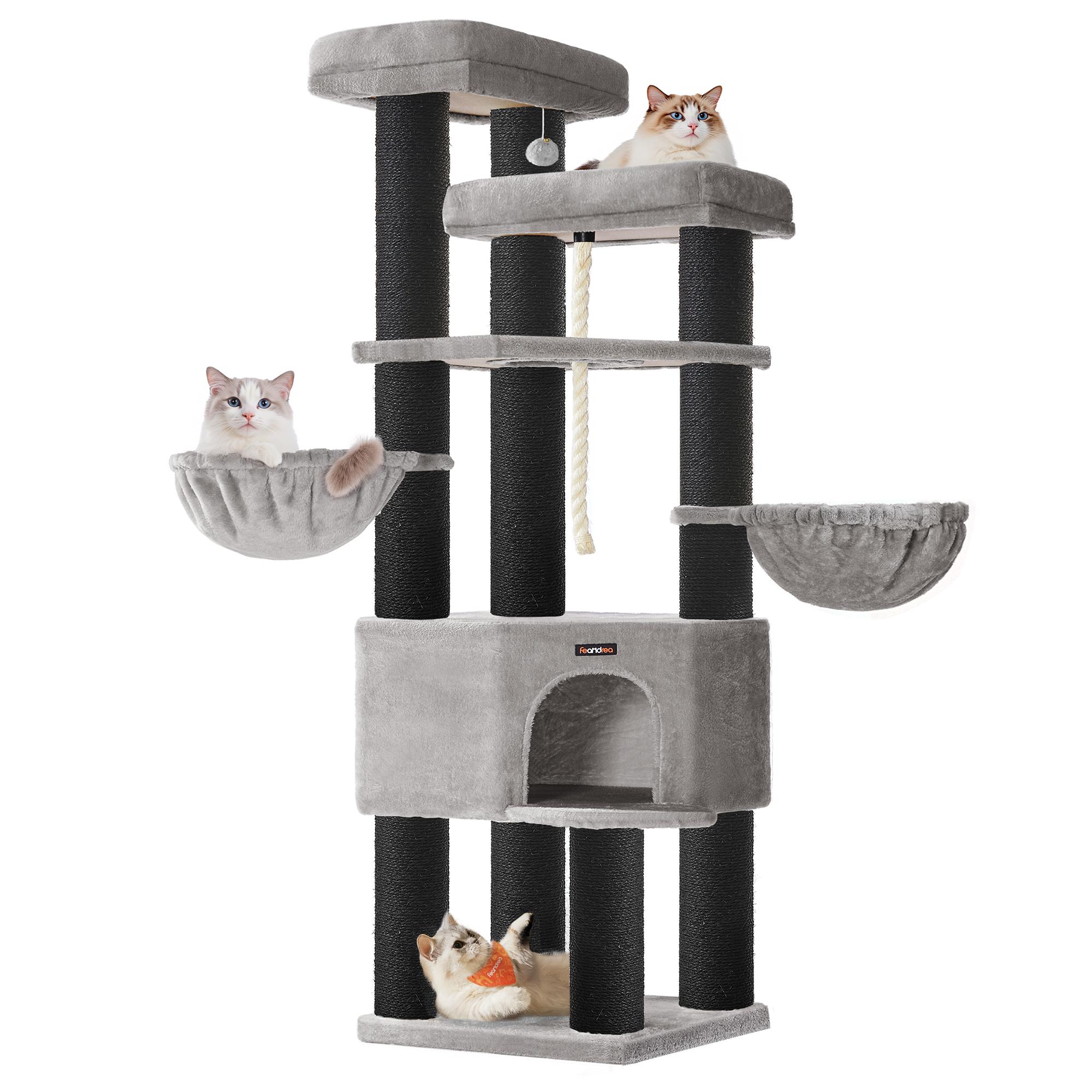 Feandrea stort kattetræ XXL - multietagers kradsetræ 55 × 55 × 186,7 cm, grå/sort (PCT008G02)