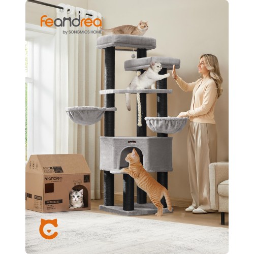 Feandrea stort kattetræ XXL - multietagers kradsetræ 55 × 55 × 186,7 cm, grå/sort (PCT008G02)
