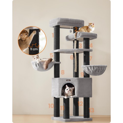 Feandrea stort kattetræ XXL - multietagers kradsetræ 55 × 55 × 186,7 cm, grå/sort (PCT008G02)