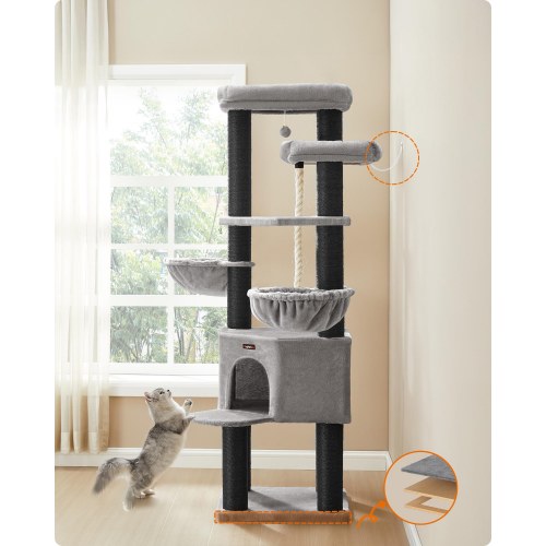 Feandrea stort kattetræ XXL - multietagers kradsetræ 55 × 55 × 186,7 cm, grå/sort (PCT008G02)