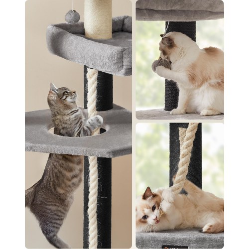 Feandrea stort kattetræ XXL - multietagers kradsetræ 55 × 55 × 186,7 cm, grå/sort (PCT008G02)