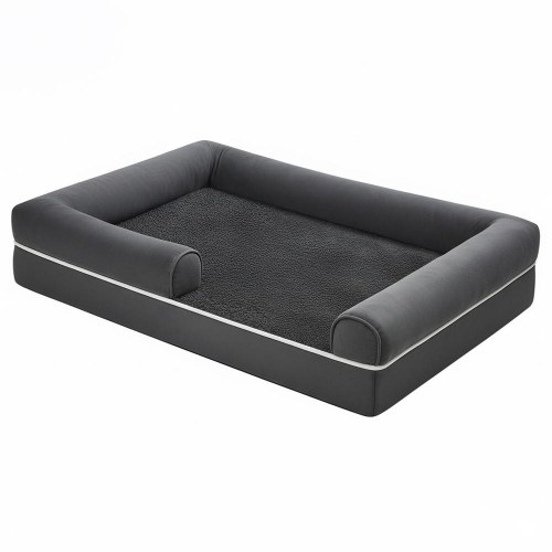FEANDREA hundeseng - ortopædisk, stor, vandafvisende hundesofa med aftageligt vaskbart betræk, skridsikker bund, hævede kanter, 106,5 × 71,5 × 18,5 cm, mørkegrå