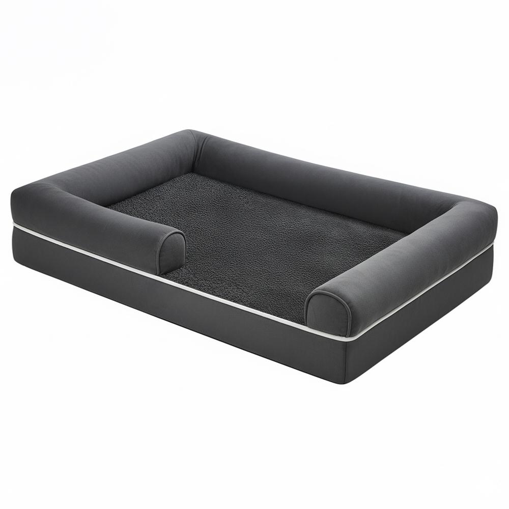 FEANDREA hundeseng - ortopædisk, stor, vandafvisende hundesofa med aftageligt vaskbart betræk, skridsikker bund, hævede kanter, 106,5 × 71,5 × 18,5 cm, mørkegrå