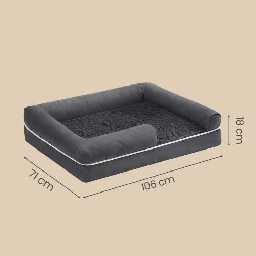 FEANDREA hundeseng - ortopædisk, stor, vandafvisende hundesofa med aftageligt vaskbart betræk, skridsikker bund, hævede kanter, 106,5 × 71,5 × 18,5 cm, mørkegrå
