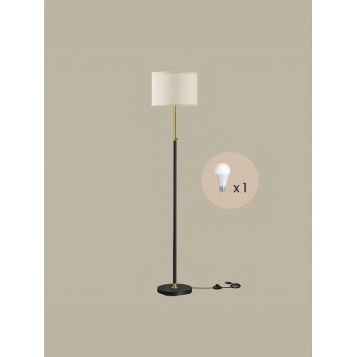 Højdejusterbar gulvlampe 140-170 cm med stofskærm og fodkontakt - E27, guld/sort