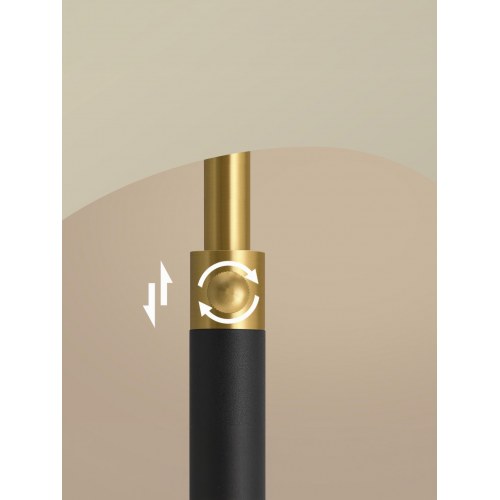 Højdejusterbar gulvlampe 140-170 cm med stofskærm og fodkontakt - E27, guld/sort