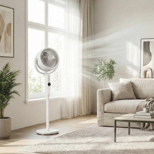 Støjsvag søjleventilator med fjernbetjening - oscillation, timer og højdejusterbar - Cloud White