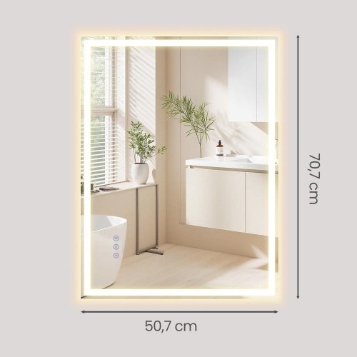 Badeværelsesspejl med LED-lys og anti-dug - 70,7 x 50,7 cm, Cloud White