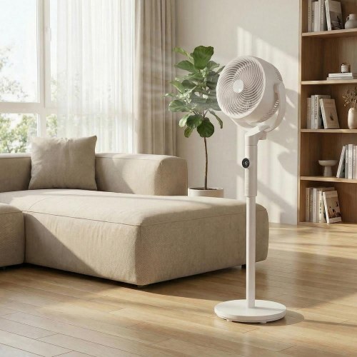 Støjsvag søjleventilator med fjernbetjening - oscillation, timer og højdejusterbar - Cloud White