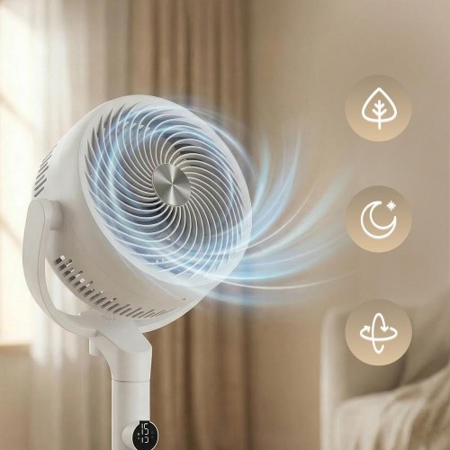 Støjsvag søjleventilator med fjernbetjening - oscillation, timer og højdejusterbar - Cloud White