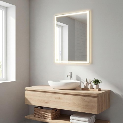Badeværelsesspejl med LED-lys og anti-dug - 70,7 x 50,7 cm, Cloud White