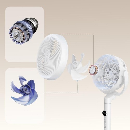 Støjsvag søjleventilator med fjernbetjening - oscillation, timer og højdejusterbar - Cloud White