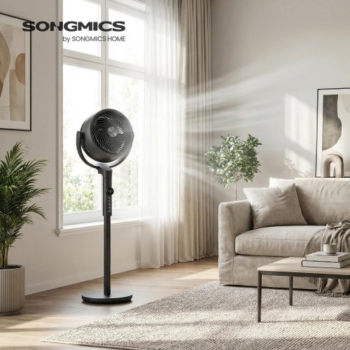 Søjleventilator med fjernbetjening – højdejusterbar, 15 hastigheder, oscillation, timer, støjsvag – sort