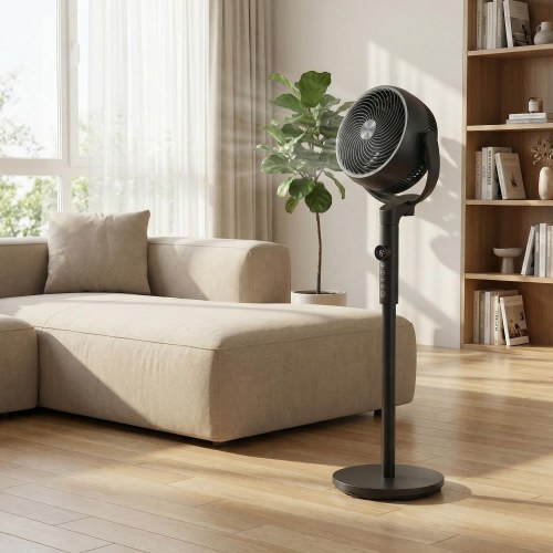 Søjleventilator med fjernbetjening – højdejusterbar, 15 hastigheder, oscillation, timer, støjsvag – sort