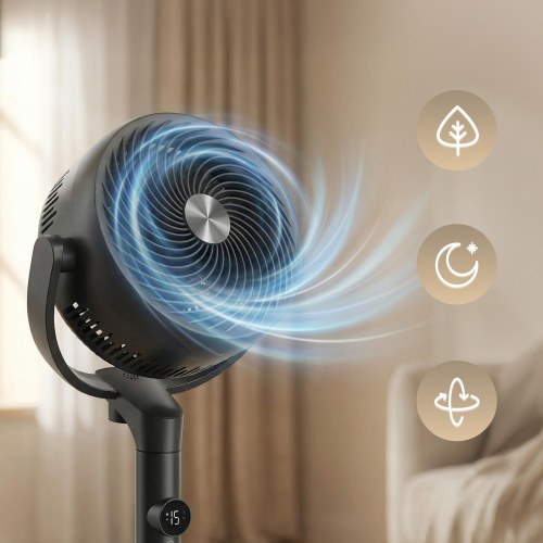 Søjleventilator med fjernbetjening – højdejusterbar, 15 hastigheder, oscillation, timer, støjsvag – sort