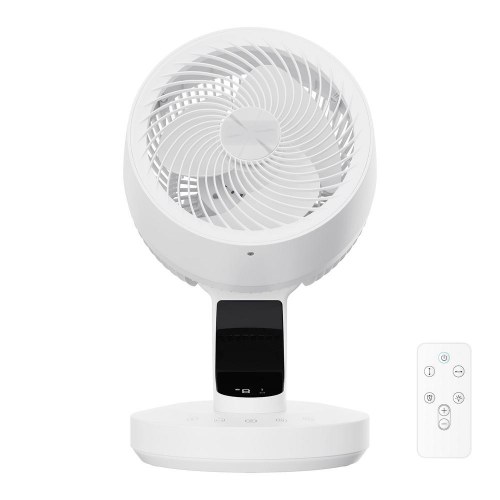 Støjsvag bordventilator – 8 hastigheder, 70° sving, fjernbetjening, 12-timers timer – hvid