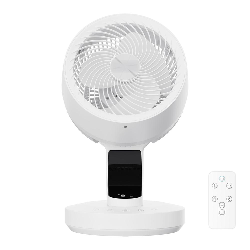 Støjsvag bordventilator – 8 hastigheder, 70° sving, fjernbetjening, 12-timers timer – hvid