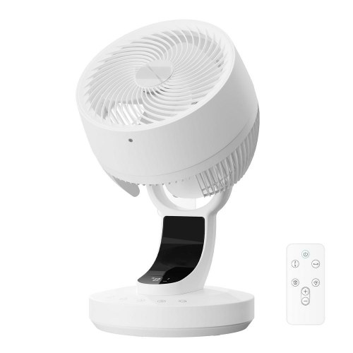 Støjsvag bordventilator – 8 hastigheder, 70° sving, fjernbetjening, 12-timers timer – hvid