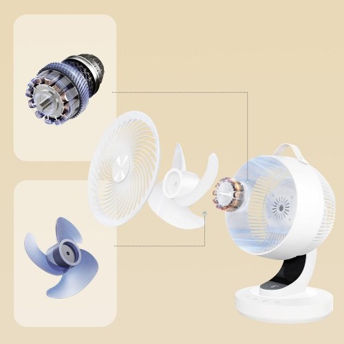 Støjsvag bordventilator – 8 hastigheder, 70° sving, fjernbetjening, 12-timers timer – hvid