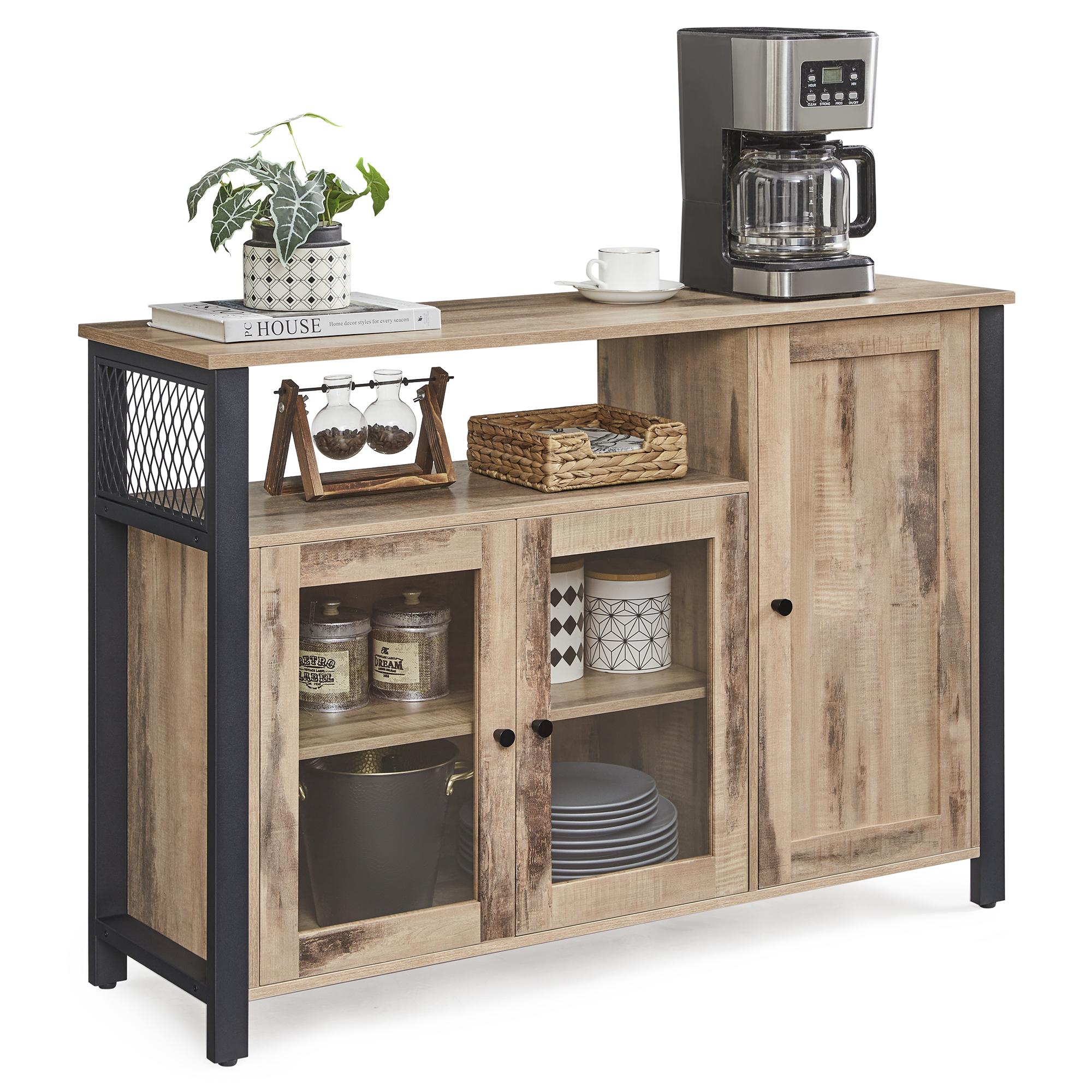 Industrielt opbevaringsskab/skænk med 3 døre - 33 × 110 × 75 cm, camelbrun & sort