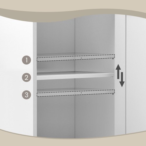 Højt badeværelsesskab – smalt opbevaringsskab med glaslåge og åben hylde, højdejusterbare hylder, vandafvisende fødder – cloud hvid