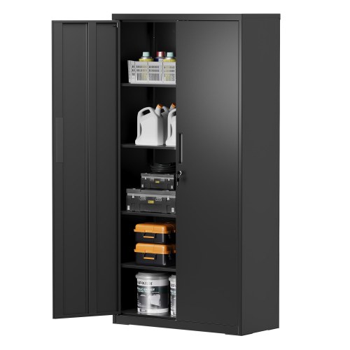 Stål opbevaringsskab med lås – 4 justerbare hylder, dobbeltlåger, sort (80 × 180 × 40 cm)