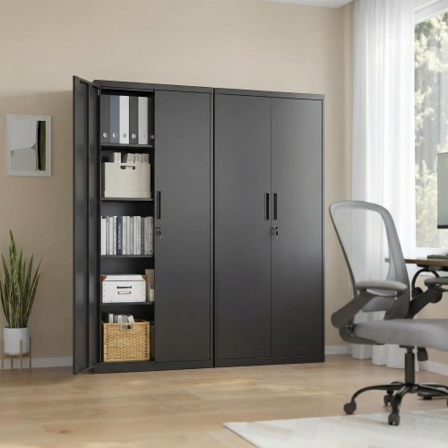 Stål opbevaringsskab med lås – 4 justerbare hylder, dobbeltlåger, sort (80 × 180 × 40 cm)