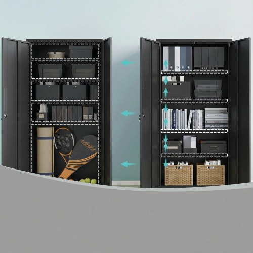 Stål opbevaringsskab med lås – 4 justerbare hylder, dobbeltlåger, sort (80 × 180 × 40 cm)