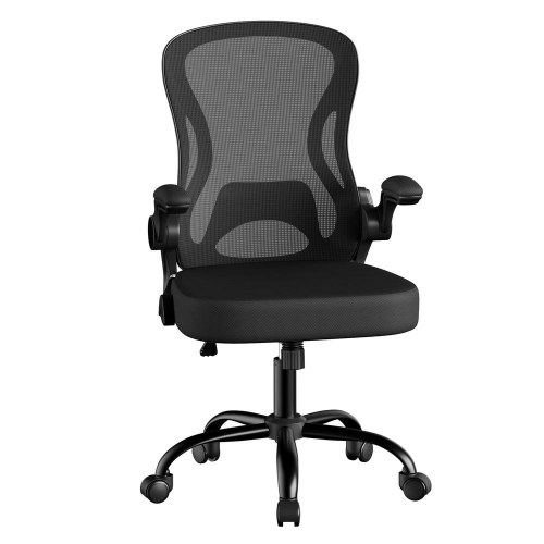 Ergonomisk kontorstol med mesh, lændestøtte og vip - blæk-sort (OBN042BH02)