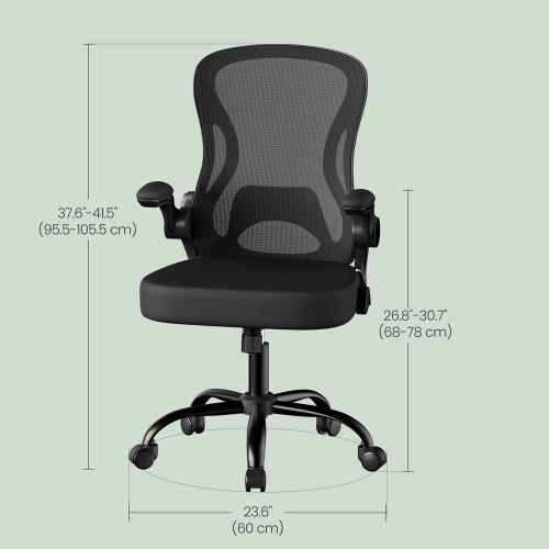 Ergonomisk kontorstol med mesh, lændestøtte og vip - blæk-sort (OBN042BH02)