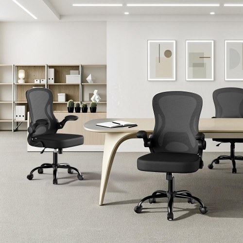Ergonomisk kontorstol med mesh, lændestøtte og vip - blæk-sort (OBN042BH02)