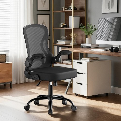 Ergonomisk kontorstol med mesh, lændestøtte og vip - blæk-sort (OBN042BH02)