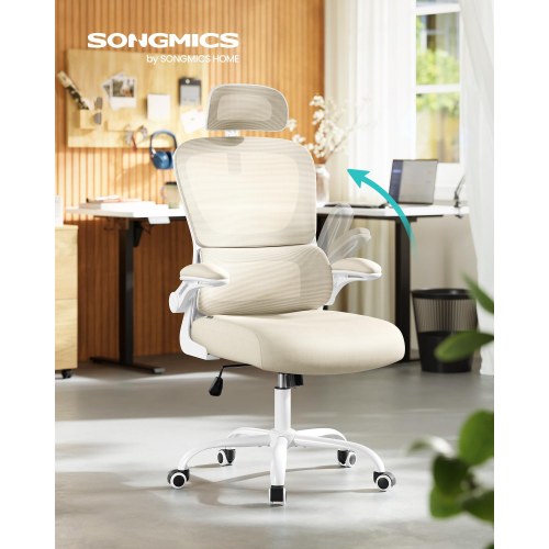 Ergonomisk kontorstol i mesh - dynamisk lændestøtte, justerbar nakkestøtte, sandbeige