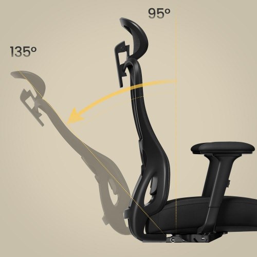 Ergonomisk kontorstol med justerbar nakkestøtte og lændestøtte - sort (op til 150 kg)
