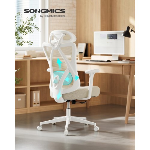 Ergonomisk kontorstol i mesh – højde- og lændestøtte, cappuccino beige (OBN063LH01)