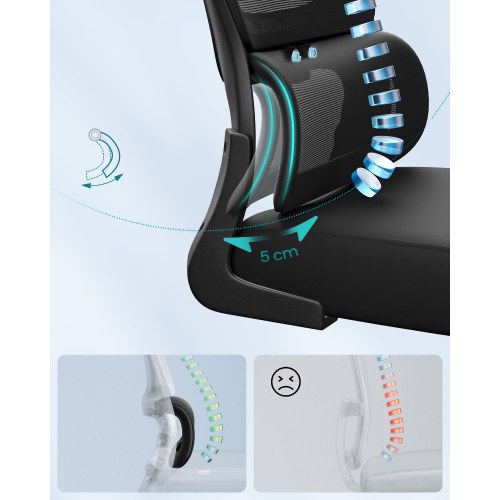 Ergonomisk mesh kontorstol med dynamisk lændestøtte og justerbar nakkestøtte – blæksort (OBN041B01)