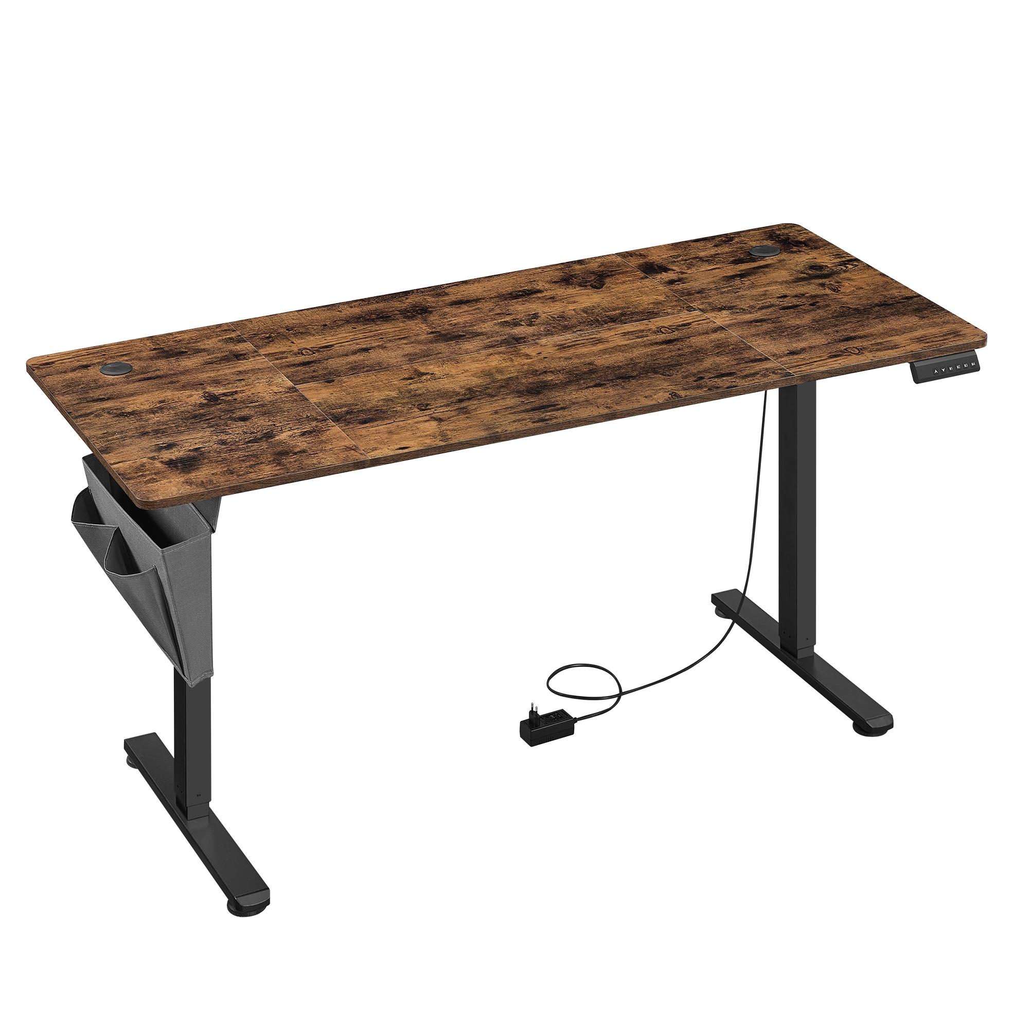Elektrisk hæve-sænkebord 160,1 × 70,1 cm – 4 memory-højder, hjemmekontor, rustik brun